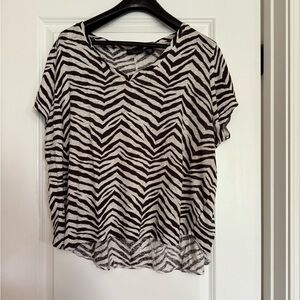 Tahari Linen Short Sleeve Brown/White Animal Print